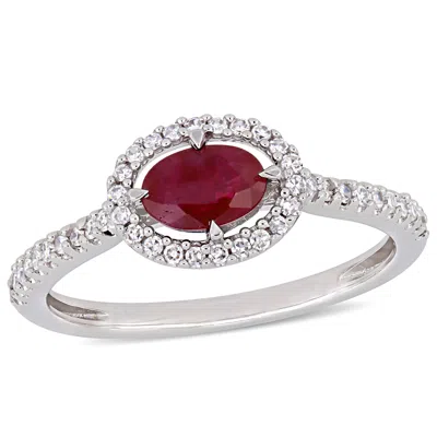 MIMI & MAX 3/5CT TGW RUBY AND 1/5CT TW DIAMOND HALO RING 14K WHITE GOLD