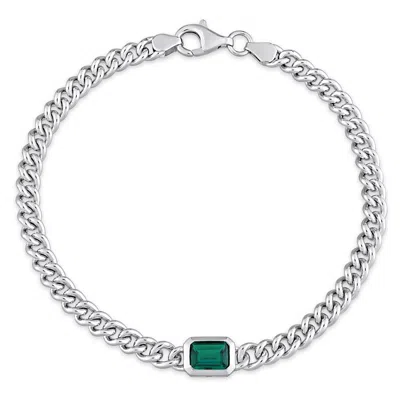 MIMI & MAX 7/8 CT TGW OCTAGON CREATED EMERALD CURB LINK CHAIN BRACELET IN STERLING SILVER