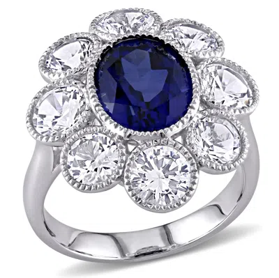 MIMI & MAX 8 3/5 CT TGW CREATED BLUE AND CREATED WHITE SAPPHIRE FLORAL RING IN 10K WHITE GOLD