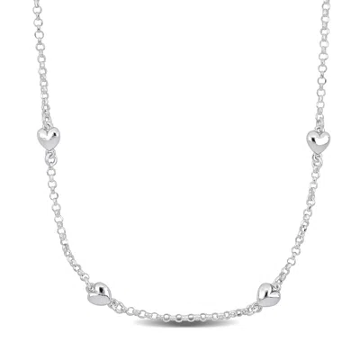 MIMI & MAX FOUR HEART CHARM STATION NECKLACE ON DIAMOND CUT ROLO CHAIN IN STERLING SILVER - 16.5+1 IN.