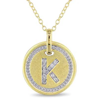 MIMI & MAX K INITIAL DIAMOND ACCENT PENDANT WITH CHAIN IN YELLOW PLATED STERLING SILVER