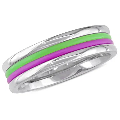 MIMI & MAX PURPLE AND GREEN STRIPED BAND STAINLESS STEEL