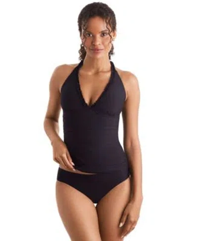 MIMI FLAMINGO WOMENS SONNY V NECK HALTERKINI SOLID BOTTOMS