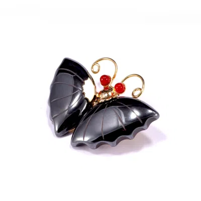 MINERALGEMS ✩ STUDIO WOMEN'S BLACK / GOLD HEMATITE BUTTERFLY BROOCH