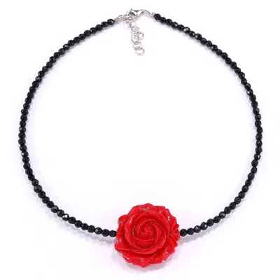 MINERALGEMS ✩ STUDIO WOMEN'S RED / BLACK MINI ONYX CHOKER WITH ROSE