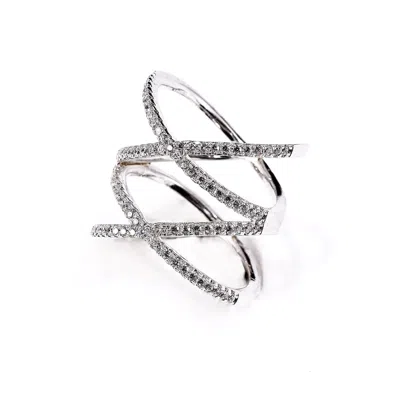 MINERALGEMS ✩ STUDIO WOMEN'S DOUBLE CROSS SILVER RING WITH CUBIC ZIRCONIA