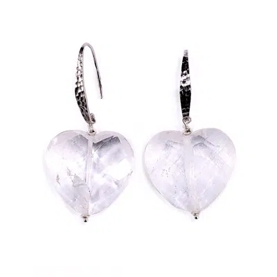 MINERALGEMS ✩ STUDIO WOMEN'S NEUTRALS / WHITE CLEAR QUARTZ HEART EARRINGS