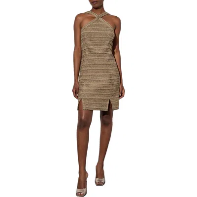 MING WANG MING WANG METALLIC TWEED HALTER DRESS