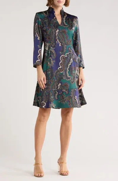 MING WANG MING WANG PAISLEY PRINT CREPE DE CHINE DRESS