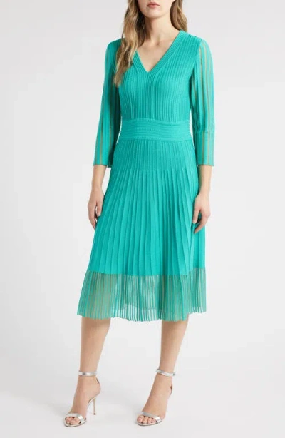 MING WANG MING WANG RIBBED FIT & FLARE MIDI SWEATER DRESS