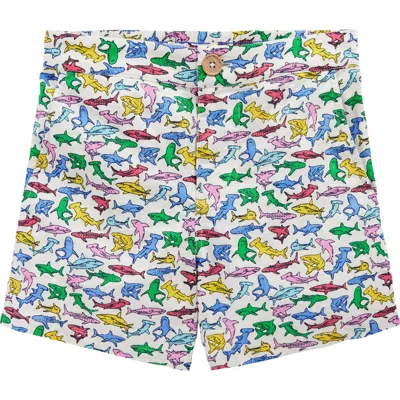 MINI BODEN MINI BODEN KIDS' SHARK PRINT FLAT FRONT LINEN & COTTON CHINO SHORTS