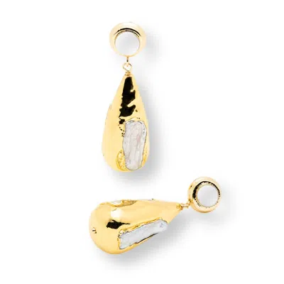 MINK&IVY WOMEN'S WHITE / GOLD NATURAL FRESH WATERR PEARL DANGLE STATEMENT EARRINGS INDIAN GOLD PLATED