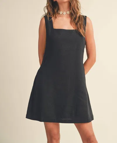 MIOU MUSE LINEN SQUARE MINI DRESS IN BLACK