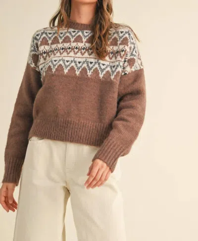 MIOU MUSE LOVE IS A GAME AZTEC SWEATER IN BROWN