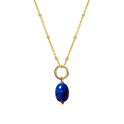 MIRABELLE JEWELLERY WOMEN'S BLUE GITA OVAL LAPIS LAZULI PENDANT ON SATELLITE CHAIN