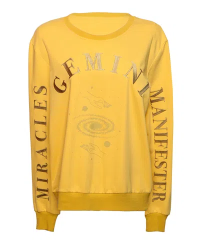 MIRACLES MANIFESTER WOMEN'S ORANGE OVERSIZED EMBROIDERED GEMINI SIGN SWEATSHIRT