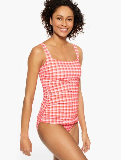 MIRACLESUIT MISSES - MIRACLESUITÂ® CABANA TANKINI - PICNIC PLAID - CORAL PEACH - 16 TALBOTS