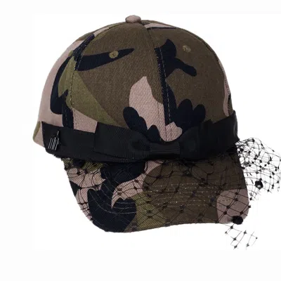MISA HARADA MILLINERY WOMEN'S NEUTRALS GIGI VEILED BASEBALL CAP IN CAMOUFLAGE PRINT
