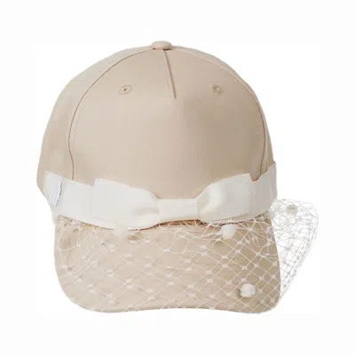 MISA HARADA MILLINERY WOMEN'S NEUTRALS GIGI VEILED BASEBALL CAP IN CREAM