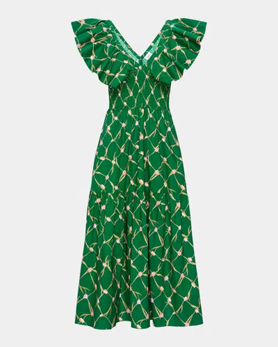 MISA TULIP LATTICE LEONA MIDI DRESS