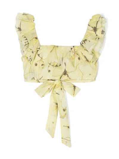 MISS BLUMARINE BUTTERFLY-PRINT CROPPED BLOUSE