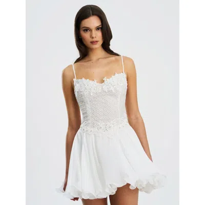 MISS CIRCLE MISS CIRCLE FABIOLA LACE TRIM NET TOP MINI FLARE CHIFFON DRESS