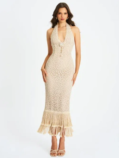 MISS CIRCLE MISS CIRCLE FAELYN DOUBLE FRINGE CROCHET HALTER MAXI DRESS