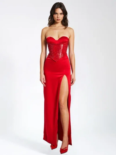 MISS CIRCLE MISS CIRCLE KADESHA CRYSTAL HIGH SLIT SATIN CORSET GOWN