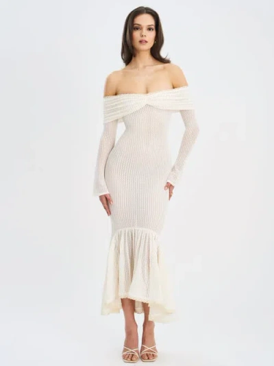 MISS CIRCLE MISS CIRCLE KAEDYN OFF SHOULDER LONG SLEEVE CROCHET MERMAID MAXI DRESS