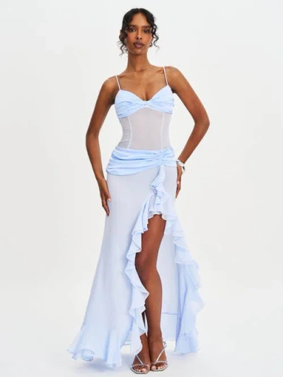 MISS CIRCLE MISS CIRCLE LACY RUCHED BREAST HIGH SLIT CHIFFON DRESS