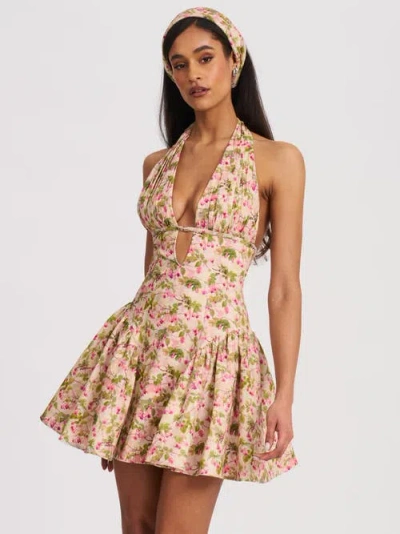 MISS CIRCLE MISS CIRCLE MACKENZIE FLORAL PRINT HALTER LINEN MINI DRESS