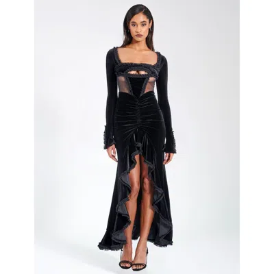 MISS CIRCLE MISS CIRCLE MAEVE VELVET AND MESH LONG SLEEVE MAXI DRESS