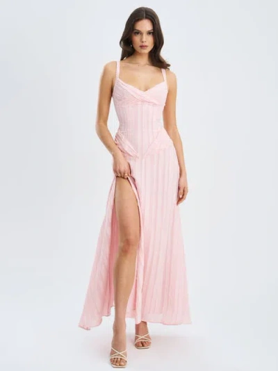 MISS CIRCLE MISS CIRCLE MALLORY STRIPE JACQUARD HIGH SLIT GOWN