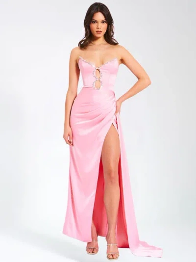 MISS CIRCLE MISS CIRCLE MARILYN SATIN CRYSTAL EMBELLISHED HIGH SLIT GOWN