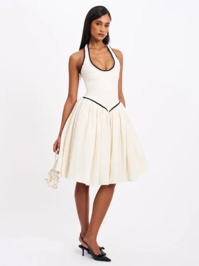 MISS CIRCLE MISS CIRCLE NATALIE U NECK HALTER DROP WAIST TWEED MIDI DRESS