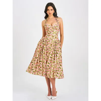 MISS CIRCLE MISS CIRCLE NIYA FLORAL PRINT LINEN HALTER CORSET MAXI DRESS