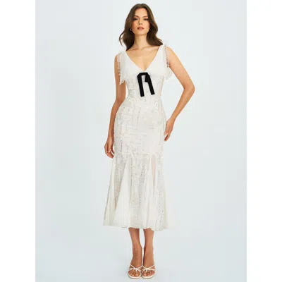 MISS CIRCLE MISS CIRCLE PAOLA PETER PAN COLLAR BEADED SEQUIN MERMAID MIDI DRESS