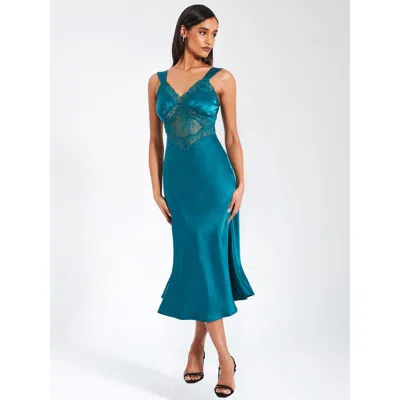 MISS CIRCLE MISS CIRCLE PERLEY SATIN AND LACE MIDI DRESS