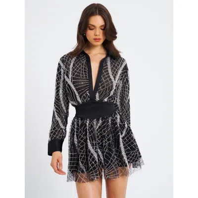MISS CIRCLE MISS CIRCLE RACHELLE EMBROIDERED MESH MINI SHIRT DRESS
