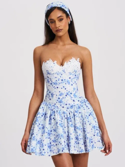 MISS CIRCLE MISS CIRCLE TALEAH FLORAL PRINT LINEN MINI DRESS WITH LACE TRIM