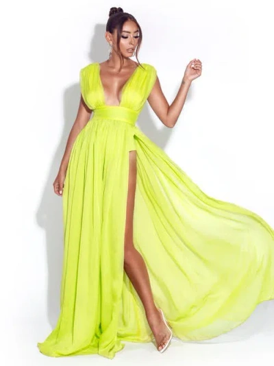 MISS CIRCLE MISS CIRCLE VALLEY OF ANGELS CHIFFON PLEATED HIGH SLIT MAXI DRESS