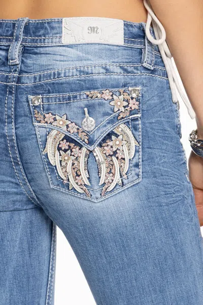 MISS ME ALEAH FLORAL WING BOOTCUT JEANS - 32 / 32" / LIGHT WASH