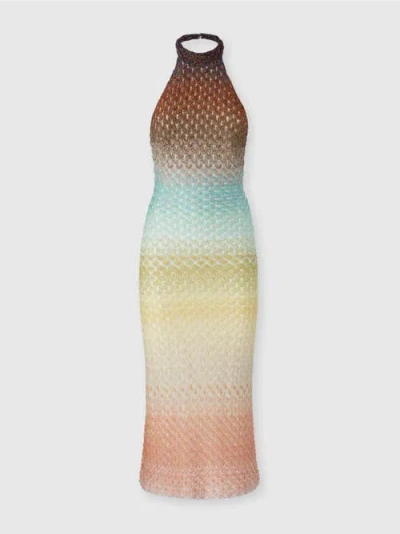 MISSONI MISSONI DÉGRADÉ MIDI DRESS WITH HALTER NECK
