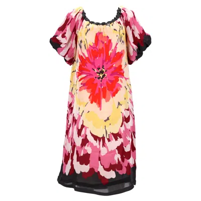 MISSONI FLORAL PRINTED MIDI PUFFED SLEEVE IN MULTICOLOR SILK