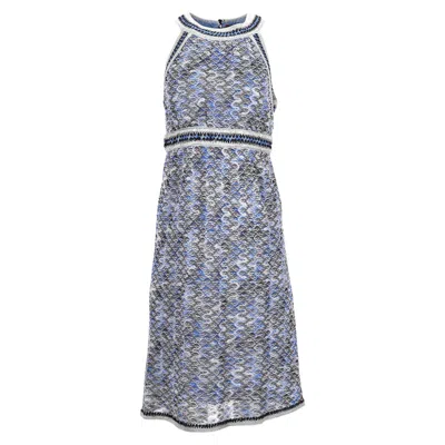 MISSONI KNITTED HALTER NECK MIDI DRESS IN BLUE VISCOSE