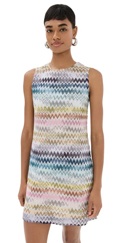 Missoni Sleeveless Mini Dress In Zig Zag Lam Viscose Space-dyed With  Silver Base