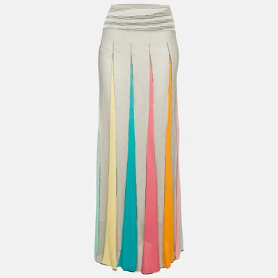 MISSONI SPORT GREY STRIPED KNIT FLARED MAXI SKIRT M