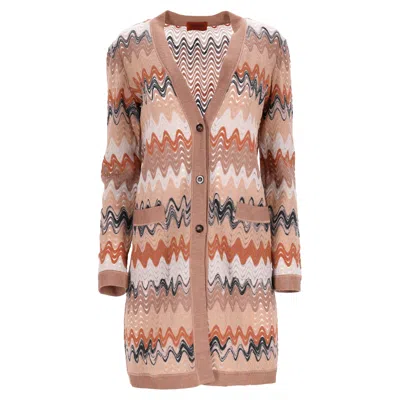 MISSONI ZIGZAG BUTTONED LONG CARDIGAN IN MULTICOLOR VISCOSE