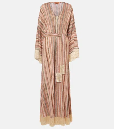 MISSONI ZIGZAG SEQUINED FRINGED LAMÉ KAFTAN