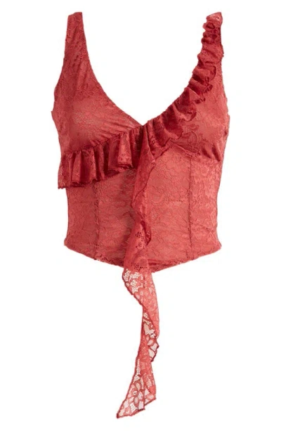 MISTRESS ROCKS MISTRESS ROCKS RUFFLE LACE SLEEVELESS PLUNGE NECK TOP